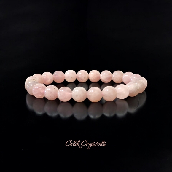 Lavender Rose Quartz Bracelet Natural Stones 8mm Stretches - Picture 3 of 7